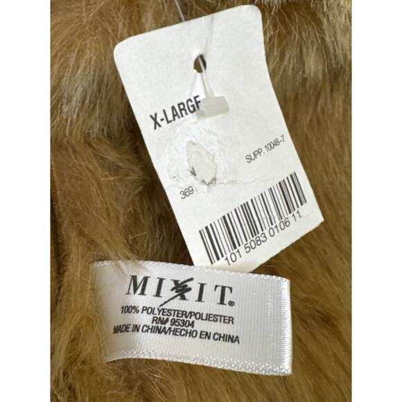 NWT Mixit Retro Faux Suede Fur large shawl collar Jacket coat Camel Brown large - Picture 12 of 15
